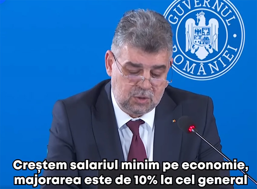 Creşterea salariului minim de la 3000 lei la 3300 lei, cel general și de la 4000 lei la 4500 lei, în construcții